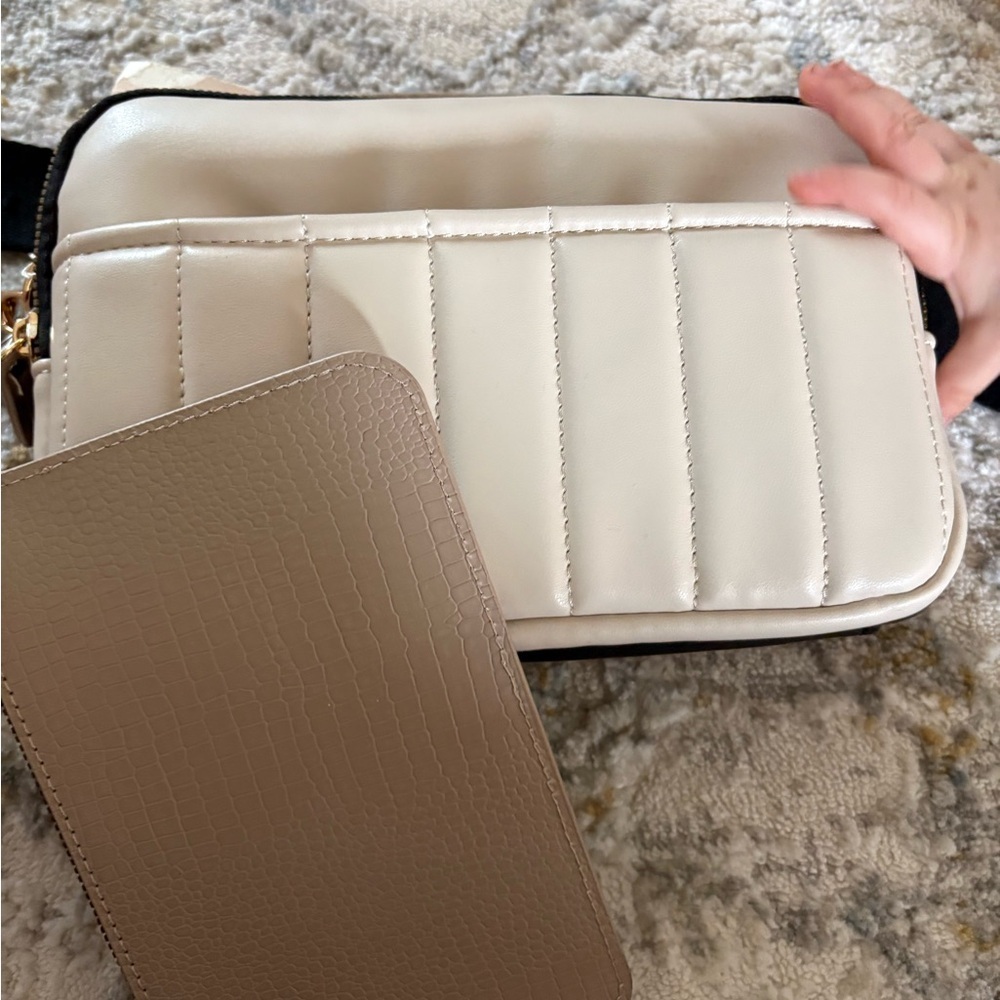 Primark Cream Quilted Crossbody with Taupe Pouch Insert